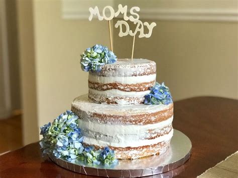Mother S Day Naked Cake With Blue Hydrangeas Naked Cake Cake Marine Wedding