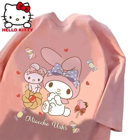 Kawaii Kuromi T Shirts Sanrio My Melody Cartoon Gothic Print Short