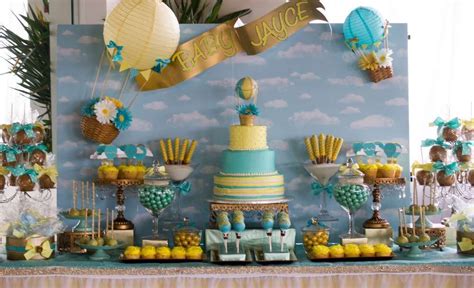 Dessert Table At A Hot Air Balloon Baby Shower Birthday Party See More Party Ideas At