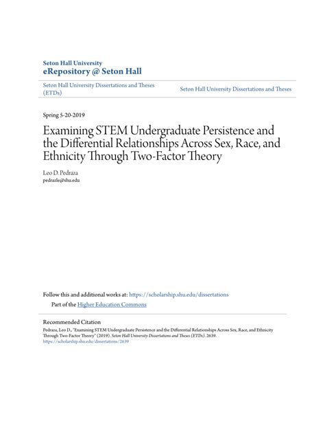 Pdf Examining Stem Undergraduate Persistence And The Differential Relationships Across Sex