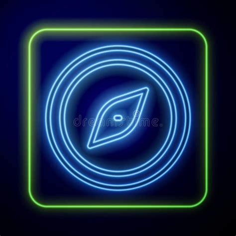 Glowing Neon Compass Icon Isolated On Blue Background Windrose