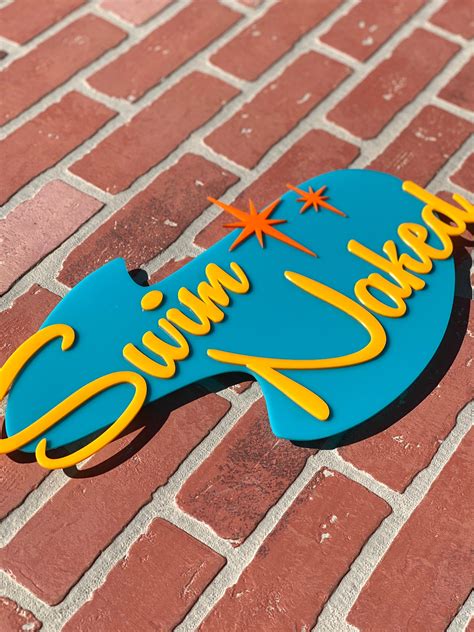 D Mid Century Modern Swim Naked Sign Wall Art Etsy