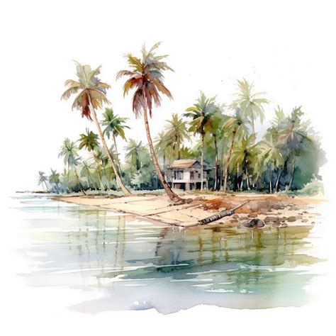 Premium Photo Watercolor Painting Of The Seashore