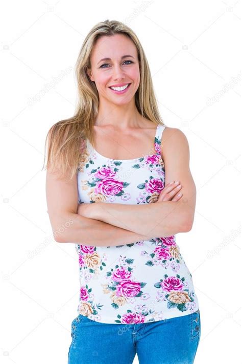 Blonde Posing With Arms Crossed Stock Photo By Wavebreakmedia 65553407