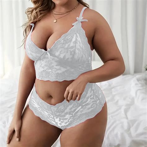 Plus Size Sexy Lingerie Underwear Set Women Transparent Lace Bra Set