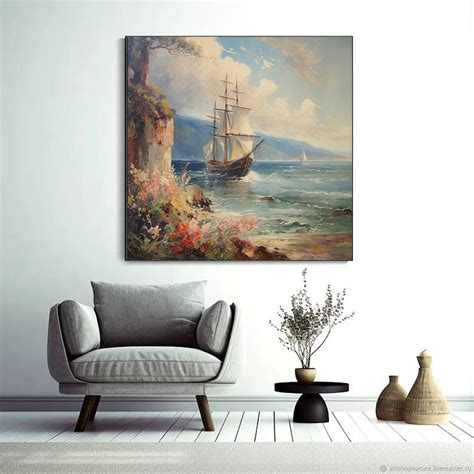 Картина пейзаж маслом Корабль в море Красивые картины природы маслом в ...