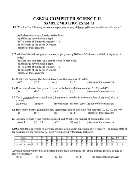 Cse 214 Midterm 2 Question CSE214 COMPUTER SCIENCE II SAMPLE MIDTERM