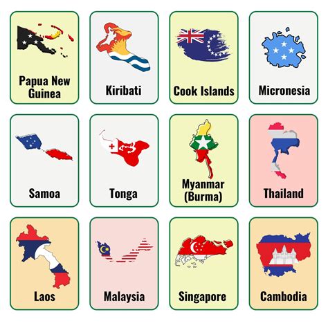 Aapi Heritage Month Asian Countries Map Flashcards Flag Pattern