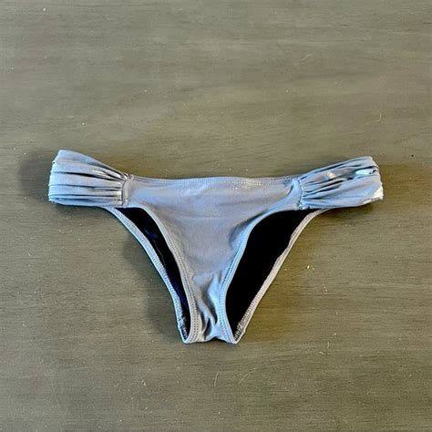 Luli Fama Swim Luli Fama Silver Metallic Sheen Side Ruched Medium Coverage Bikini Bottoms S