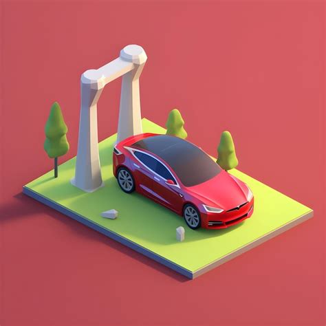 Premium Photo A Red Tesla Model S Car Is On A Small Island