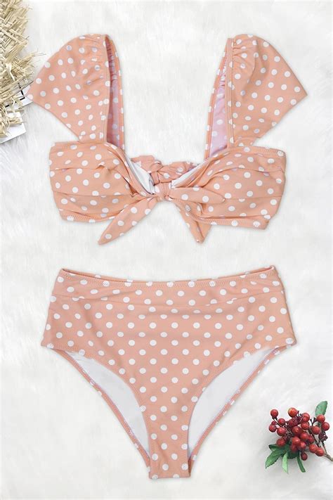 Peach Polka Dot High Waisted Bikini