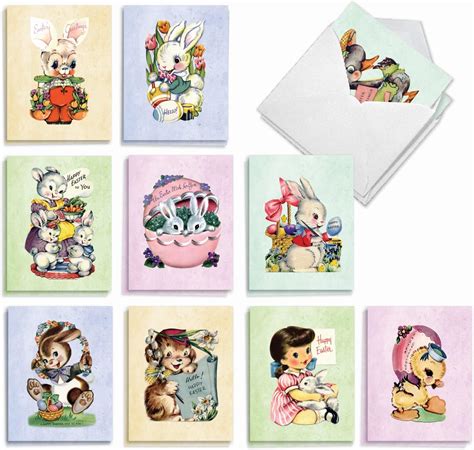 Amazon 240 Sets Vintage Easter Cards With Envelopes Retro Bunny