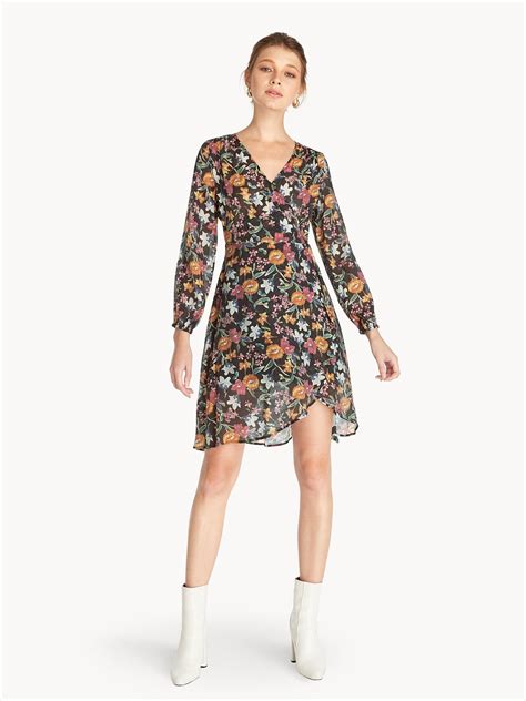 Semi Sheer Asymmetric Floral Dress Black Pomelo Fashion