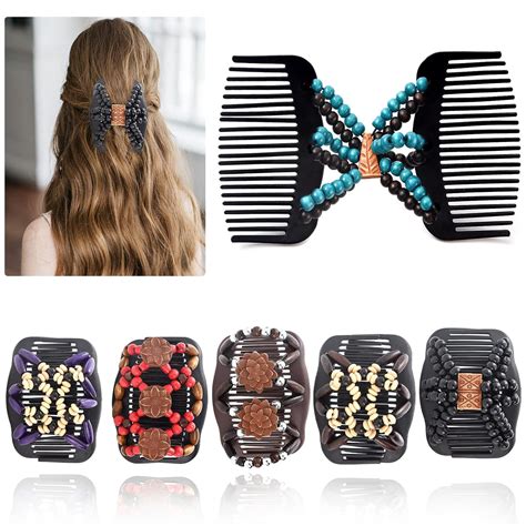 Yeshan Magic Hair Combs For Women Wood Beaded Stretch Double Hair Side Combs