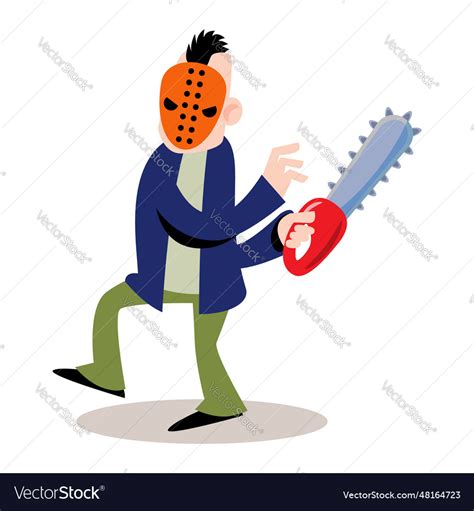 Murderer Hold Chainsaw Cute Halloween Cartoon Vector Image