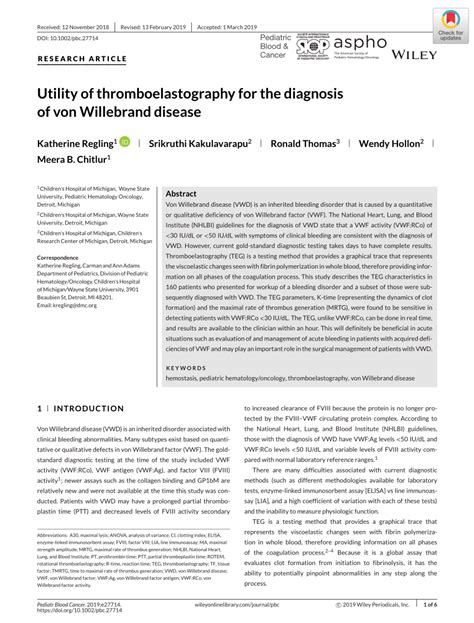 Pdf Utility Of Thromboelastography For The Diagnosis Of Von