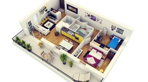 50 Plans 3D D Appartement Avec 2 Chambres Two Bedroom House