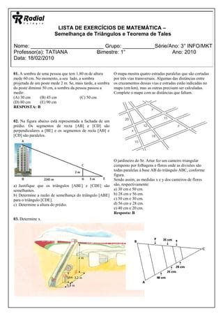 Exercicios De Semlhanca E Teorema De Tales PDF