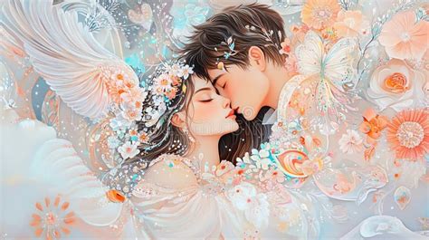 Naive Art Portrait Of A Young Couple Embracing Stock Illustration Illustration Of Floral