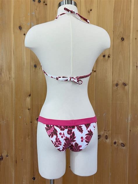 Designer Brazilian Bikini Top And Bottom Pink And Wh Gem