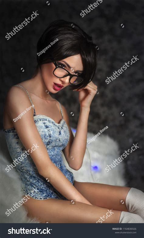 Sexy Glamorous Brunette Short Hair Glasses Stock Photo Edit Now