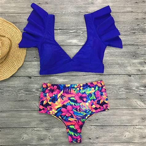 Bathing Suits Red High Waist Two Piece Ruffle Bikini Swimwear Swimsuits For Women Buy Swimwear