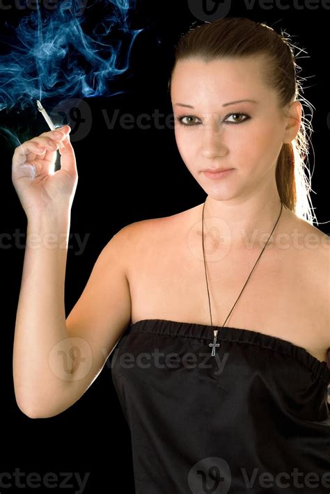 Brunette Woman Smoking Stock Photo At Vecteezy