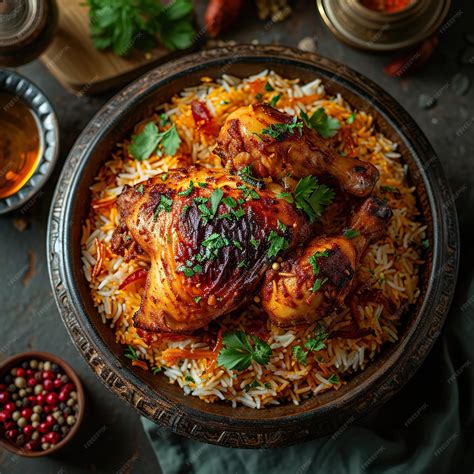 Premium Photo | Chicken Mandy top view The national Saudi Arabian dish