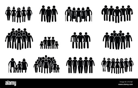 Stick people crowd. Group of people with black stick silhouettes, human