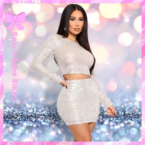 Melrose Sequin Skirt Set Silver Beach Babe Bikini