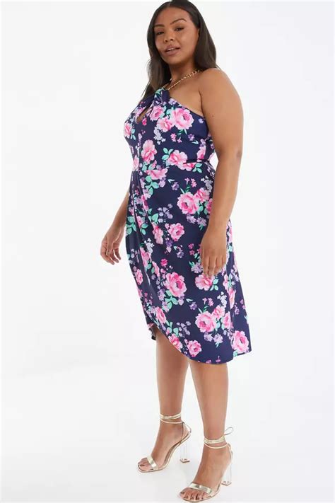 Curve Navy Floral Halter Neck Midi Dress Quiz Clothing