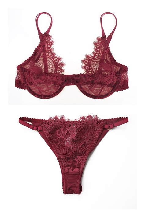 Set Lingerie Rouge Fonc En Dentelle Chantilly Art Deco Etsy