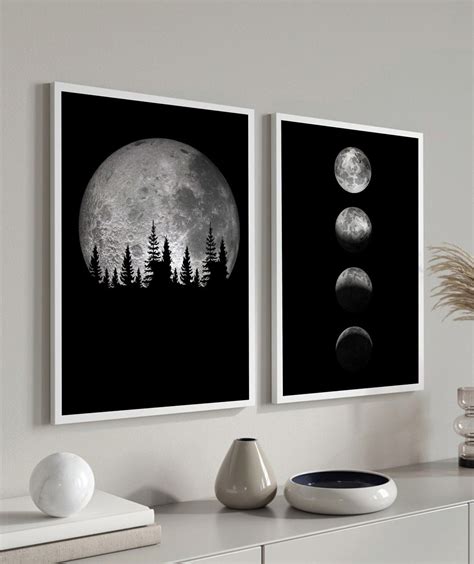 Quadros Decorativos Fases Da Lua Preto E Branco Moldura