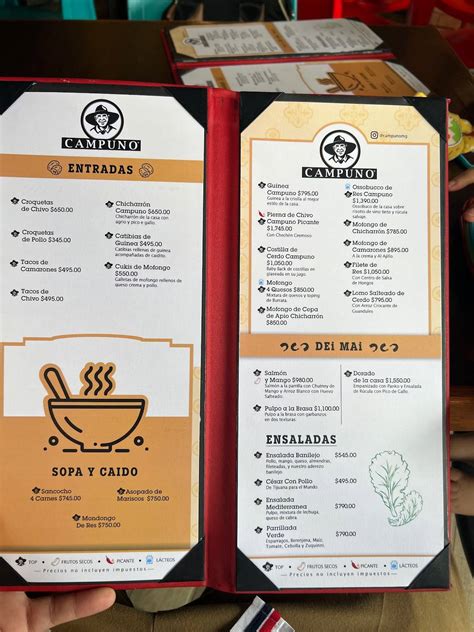 Menu at CAMPUNO VILLA OLGA restaurant, Santiago De Los Caballeros