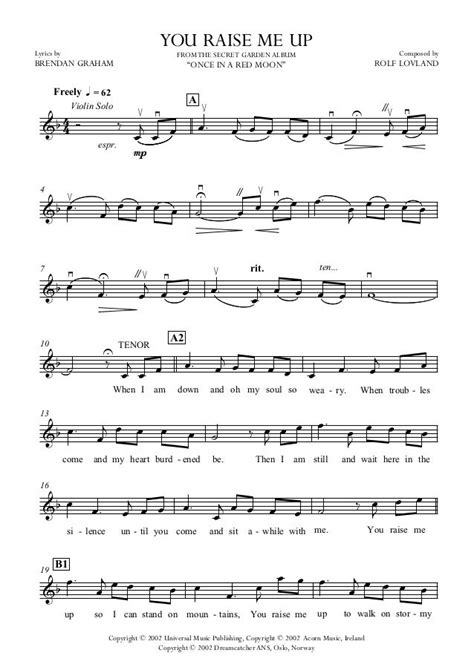 You Raise Me Up Sheet Music Solo Pno Choir