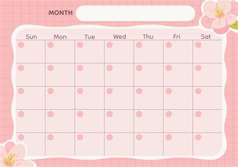 Cute Monthly Calendar Template with Floral Design 69269380 Vector Art