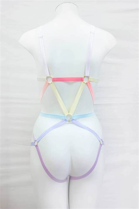 Pastel Rainbow Body Harness Lingerie Rainbow Fashion Pastel Etsy
