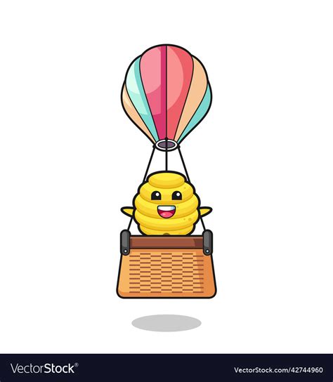 Bee Hive Mascot Riding A Hot Air Balloon Vector Image