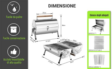 Sunjas Barbecue Portatile In In Acciaio Inox Mini Barbecue Da