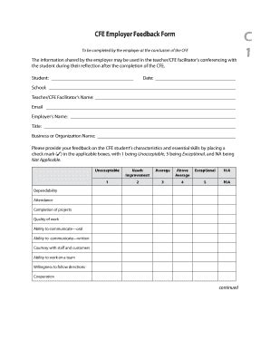 Fillable Online Cfe Employer Feedback Form Fax Email Print Pdffiller