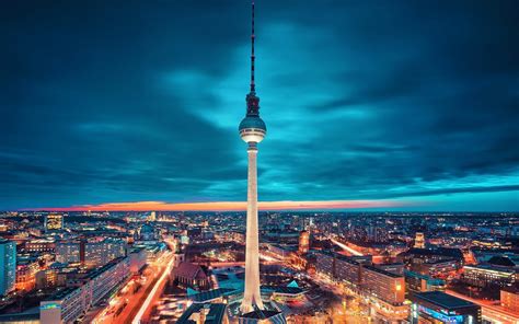 cityscape, Lights, Tower, Berlin, Clouds, Night, Germany Wallpapers HD