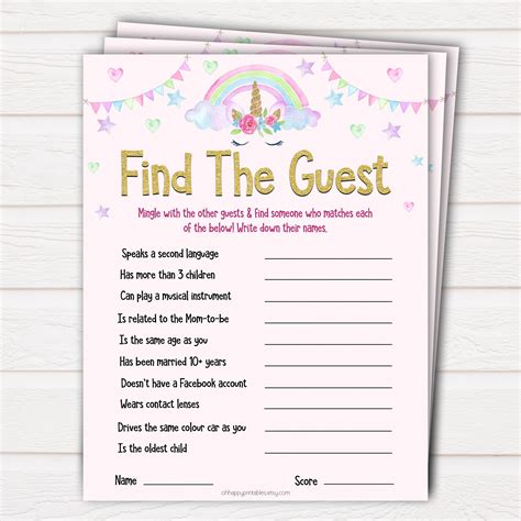 Unicorn Baby Shower, Find the Guest Baby Game, Printable Baby Shower