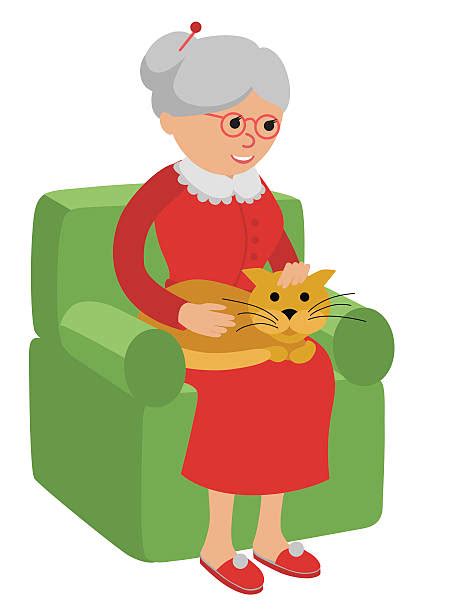 Old Woman Sitting In Armchair With Cats Illustrations Royalty Free Vector Graphics And Clip Art