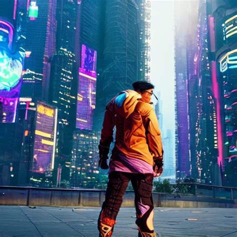 Cyberpunk Man Standing On The Street Overwatch Marvel High T