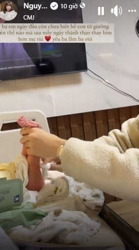 Hot girl Mẫn Tiên khoe ảnh chồng chăm con thay tã chuyên nghiệp chỉ sau ít ngày lên chức bố