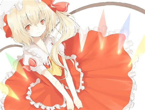 Flandre Scarlet Ribbons Touhou Short Hair Blonde Hair Girl Dress