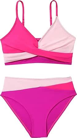 Amazon Wdirara Girl S Color Block Twist Criss Cross Bikini Set Swimsuit Two Piece V Neck