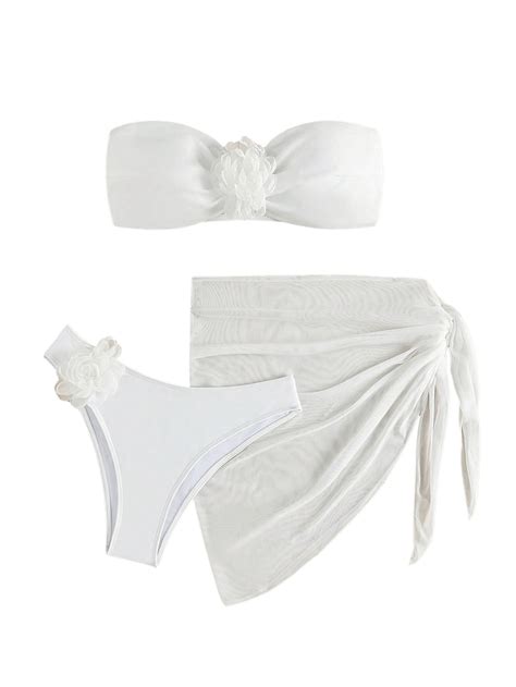 SOLY HUX Women S Piece Swimsuit Floral Appliques Bandeau Bikini Sets Bathing Suit With Beach