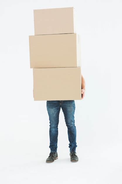 Premium Photo Courier Man Carrying Cardboard Boxes