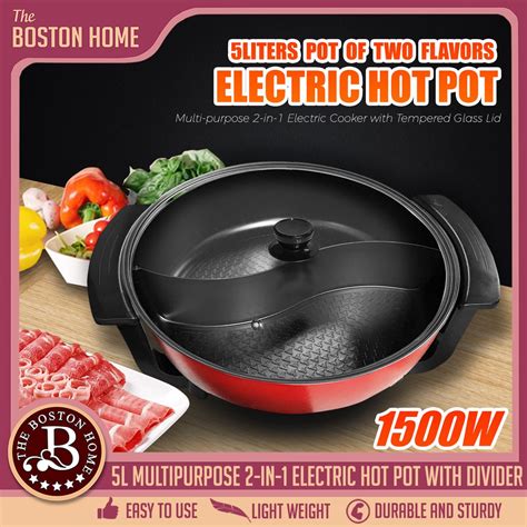 Boston Home L L Non Stick Stainless Steel Home Electric Hot Pot Smokeless V W W
